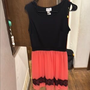 Black and Coral Sleeveless Dress